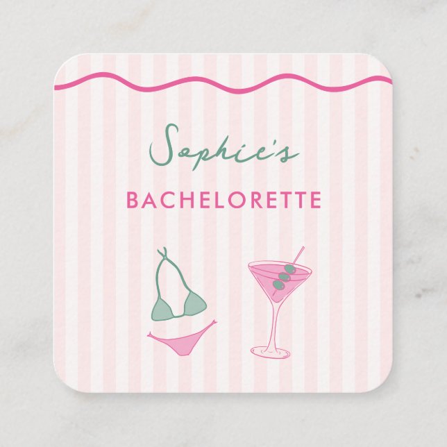 Fun Bikinis Martinis Bachelorette QR Code Registry Enclosure Card (Back)