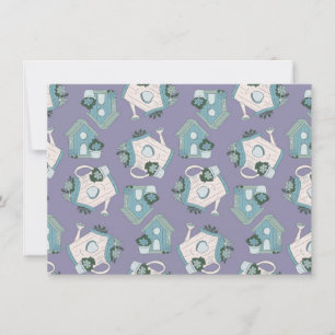 Fun Birdhouse Design Purple Blue White Invitation