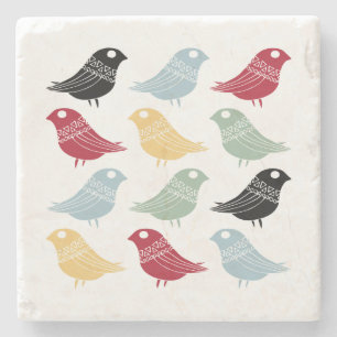 Fun Birds Danish Modern Retro Colourful Mid Centur Stone Coaster