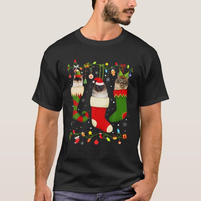 Fun Birman Stocking Christmas Light Socks Xmas T-Shirt (Front)
