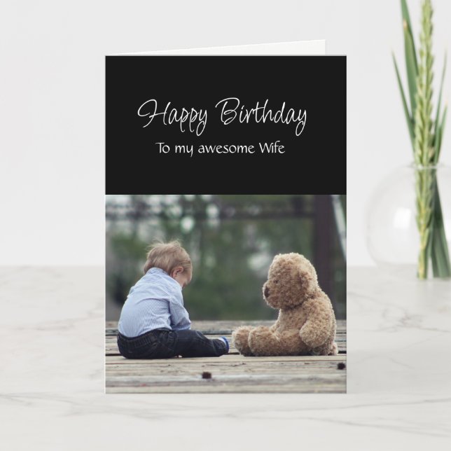Fun Birthday Awesome Wife Cute Teddy Bear Card (Front)