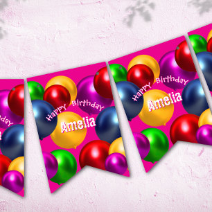 Fun Birthday Balloons Personalised  Bunting