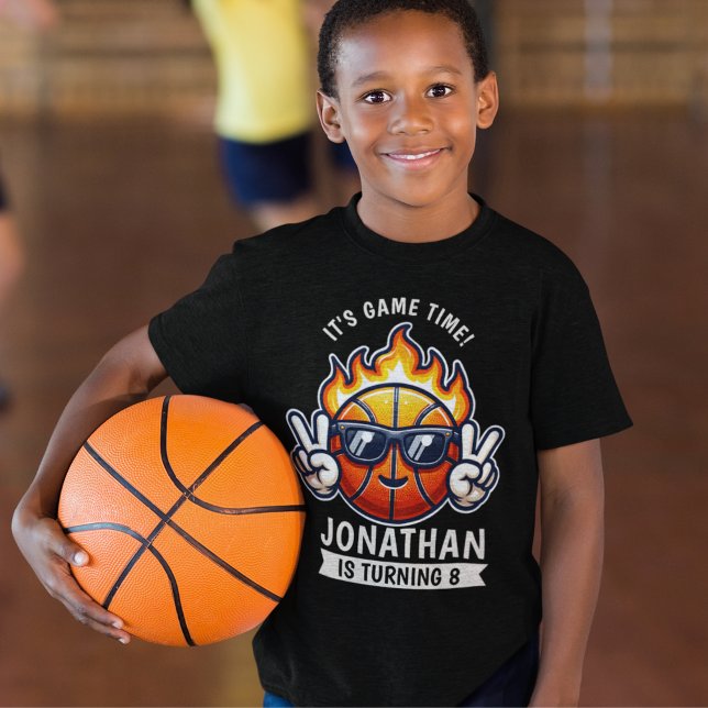 Fun Birthday Boy with Basketball Theme T-Shirt (Creator Uploaded)