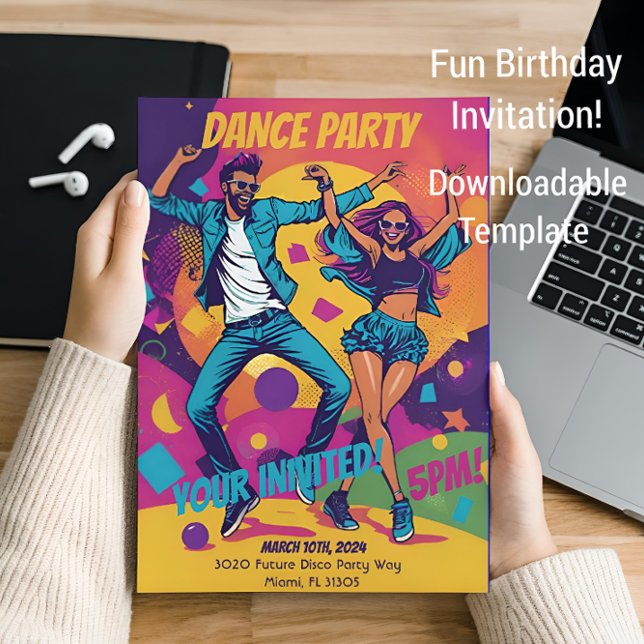 Fun Birthday Dance Party Colourful  Invitation (Creator Uploaded)