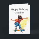 Fun Birthday Grandson  Boy on a Skateboard Card<br><div class="desc">Fun Happy Birthday Grandson with a Boy on a Kick Skateboard Sport</div>