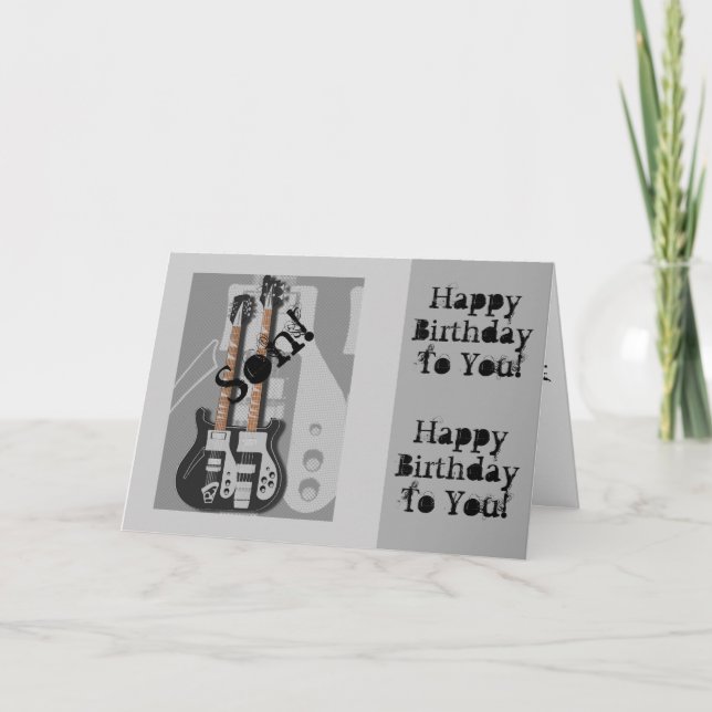 Fun, birthday greeting for a son, guitar. card (Front)