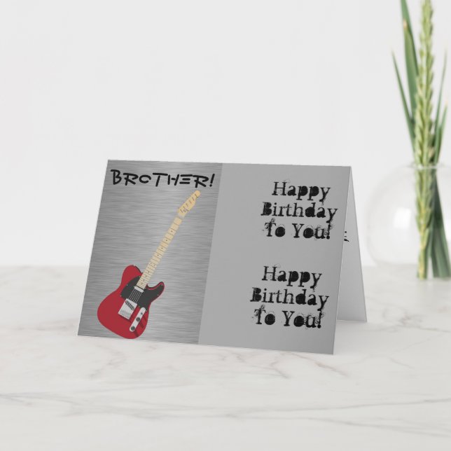 Fun, birthday greeting for brother, red guitar. card (Front)