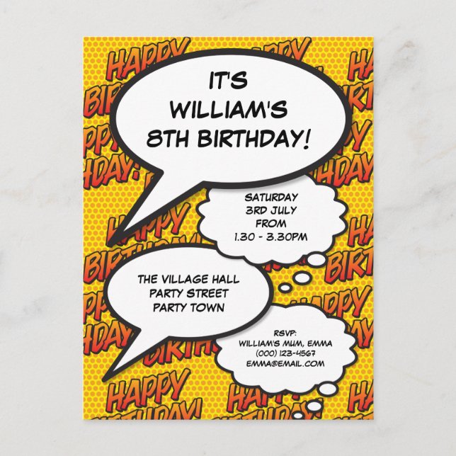 Fun Birthday Party Speech Comic Bubbles Photo Invitation Postcard (Front)