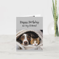 Fun Birthday Wonderful Friend Cute Cat Dog