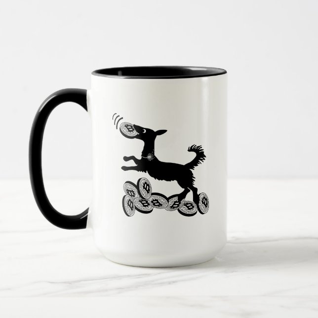 *Fun Bitcoin Frisbee Catching Dog Mug (Left)