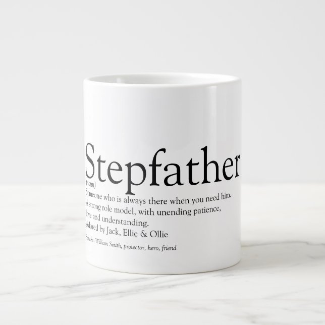 Fun Black and White Best Ever Stepfather Stepdad Large Coffee Mug (Front)