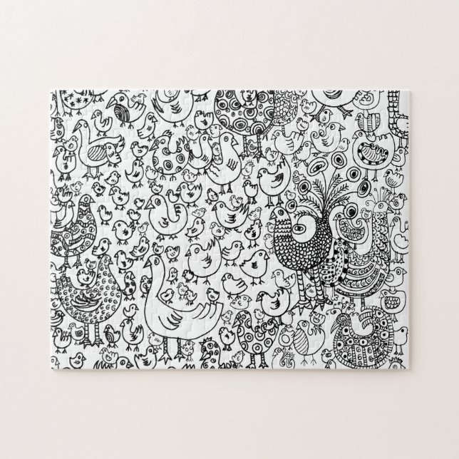 Fun Black and White Birds Decorative Pattern Jigsaw Puzzle (Horizontal)
