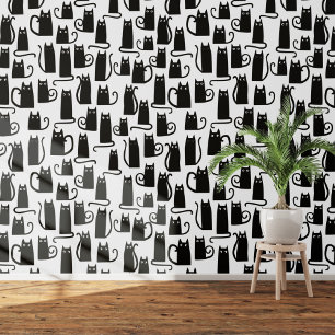 Fun Black and White Cat Pattern Wallpaper