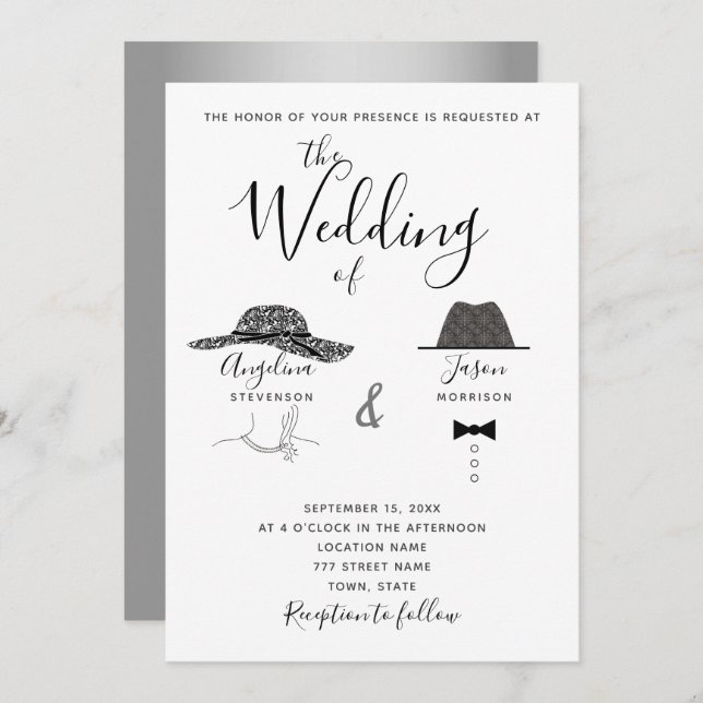 Fun Black and White Wedding Invitation (Front/Back)