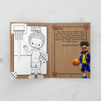 Fun Black Boy Basketball Colouring Page Birthday Card