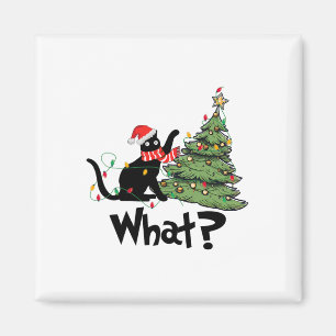 Fun Black Cat Gift Pushing Christmas Tree Over Cat Magnet