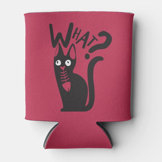 Fun Black Cat  Innocent Prank Joke Red Cartoon Can Cooler (Front)