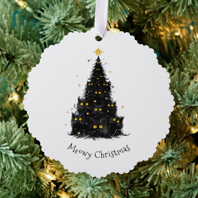 Fun Black Cat Meowy Christmas Tree Decoration Card (Insitu (Tree))