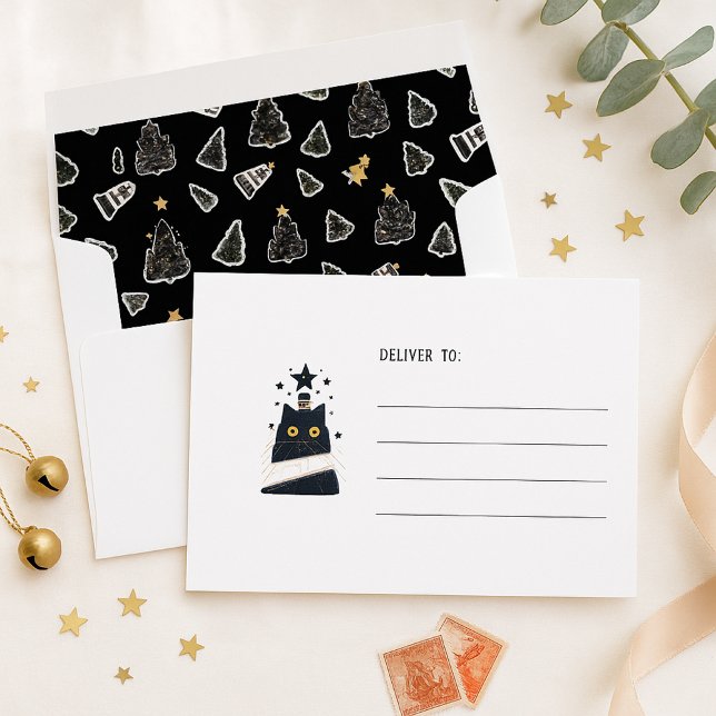 Fun Black Cat Meowy Christmas Tree Envelope (Creator Uploaded)