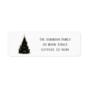 Fun Black Cat Meowy Christmas Tree Return Address
