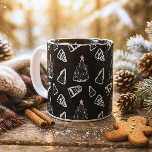 Fun Black Cat Meowy Christmas Tree Two-Tone Coffee Mug