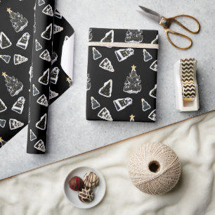 Fun Black Cat Meowy Christmas Tree Wrapping Paper