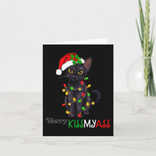Fun Black Cat Merry Kissmyass Xmas Pyjamas Chritsm Card