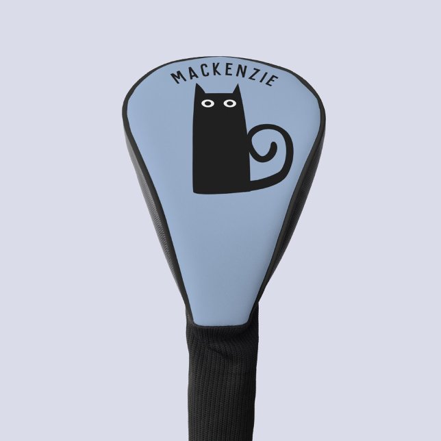 Fun Black Cat Personalized Golf Head Cover (Fun black cat personalized custom name golf head cover for golfing animal lovers)