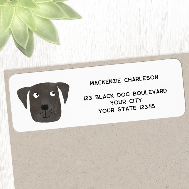 Fun Black Dog Personalized Return Address (Fun black dog watercolor whimsical return address personalized sticker labels)