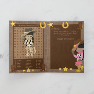 Fun Black Girls Cowboy Word Search Happy Birthday Card