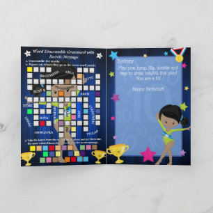Fun Black Girls Gymnastics Secret Message Birthday Card