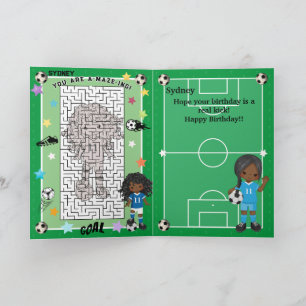 Fun Black Girls Soccer You Are A-Maze-ing Birthday Card