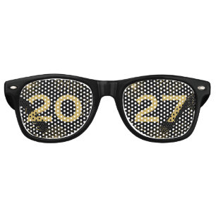 Fun Black Gold 2027 New Year's Eve Party Retro Sunglasses