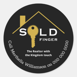 Fun Black Gold SOLD FINGER Real Estate Agent Classic Round Sticker