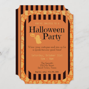 Fun Black Orange Ghost Cute Halloween Party Invitation
