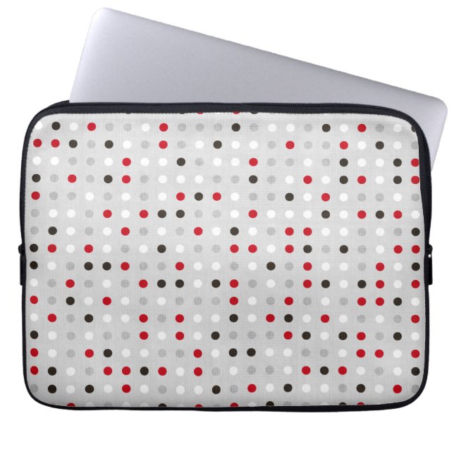 Fun Black Red Grey Polka Dot Pattern Laptop Sleeve (Front)