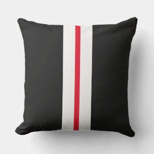 Fun Black Slim Sporty Red White Centre Stripes  Cushion