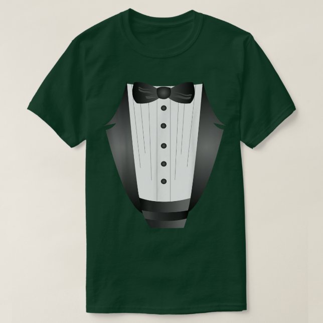 fun black tie event team groom fake tuedo t shirt  (Design Front)