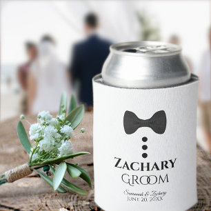 Fun Black Tie Groom Wedding Foam Can Cooler