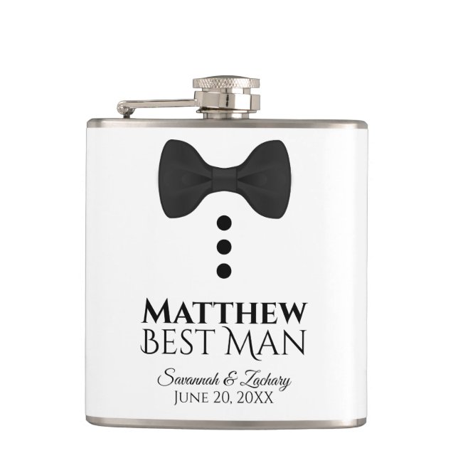 Fun Black Tie Tuxedo Best Man Wedding Flask (Front)