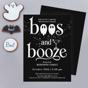 Fun Black White Halloween Cocktail Ghosts Typo Invitation