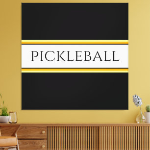 Fun Black White Orange PICKLEBALL Racing Stripes Canvas Print