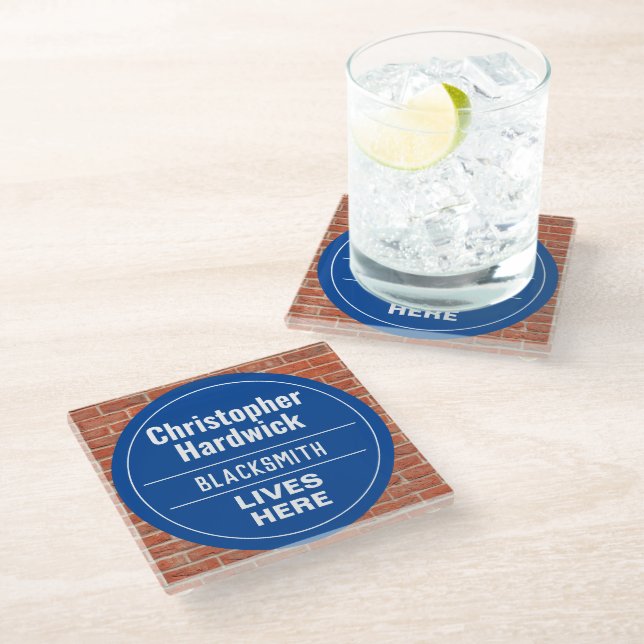 Fun Blacksmith Wall Plaque Style Glass Coaster (Angled)