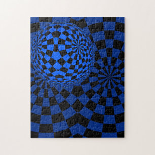 Fun blue and black op art bizarre jigsaw puzzle