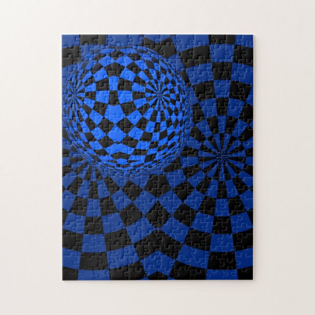 Fun blue and black op art bizarre jigsaw puzzle (Vertical)