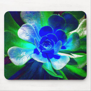 Fun Blue and Green Art Flower Mouse Pad