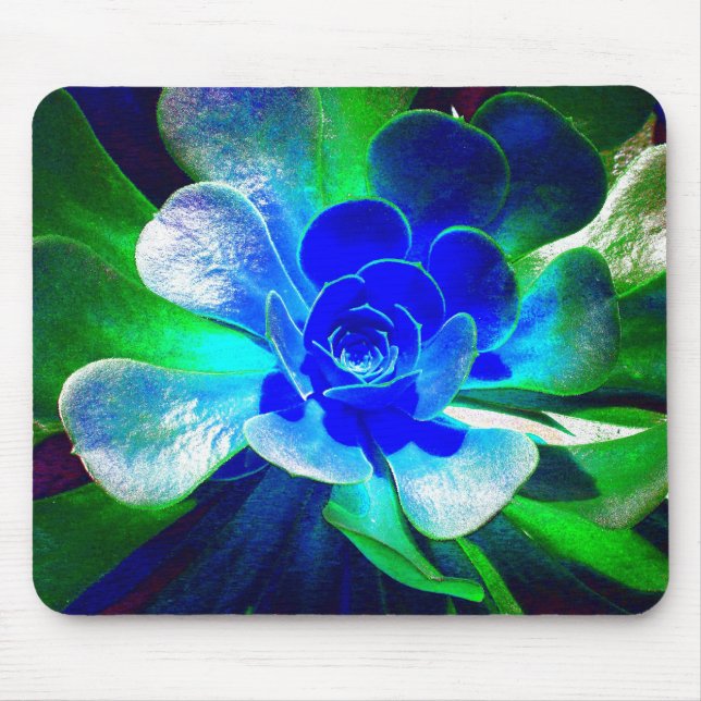 Fun Blue and Green Art Flower Mouse Pad (Front)