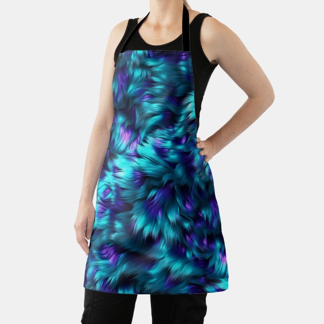 Fun Blue and Purple faux monster fur texture Apron (Insitu)