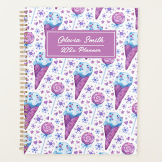 Fun Blue and Purple Ice Cream and Lollipop Planner
