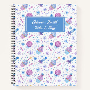 Fun Blue and Purple Snow Cup Cake and Lollipop Notebook